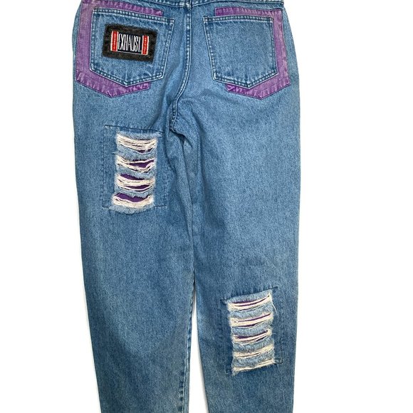 90s Authentic Exhaust Jeans Hip-hop Graffiti Denim Jeans Thrashed Ov… - Picture 2 of 12